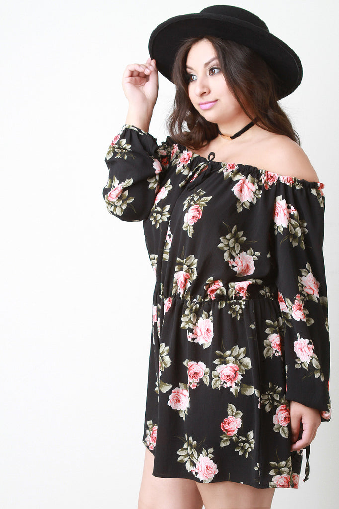 Floral Off the Shoulder Long Sleeves Romper