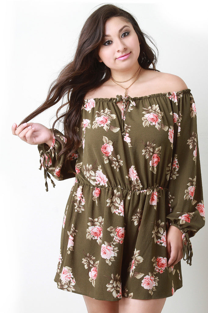 Floral Off the Shoulder Long Sleeves Romper