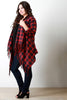 Plaid Fringe Hem Draped Boxy Cardigan