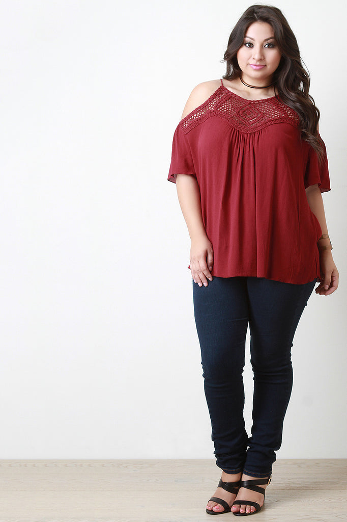 Crochet Yoke Cold Shoulder Flowy Top