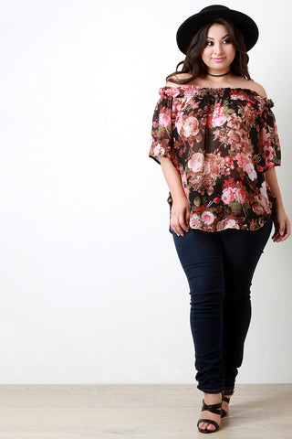 Off The Shoulder Floral Chiffon Top