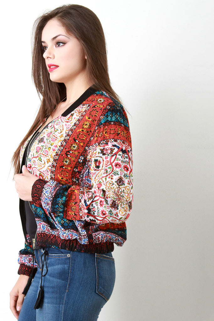 Paisley Boho Tassel Tie Bomber Jacket