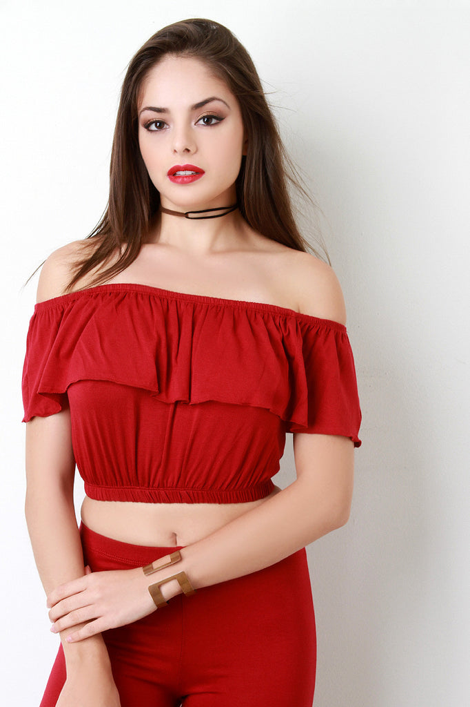 Off The Shoulder Ruffle Crop Top