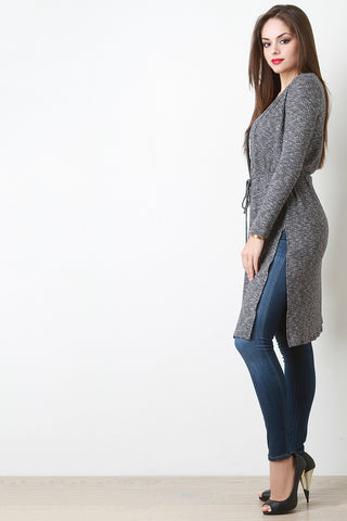 Marled Knit Long Side Slit Cardigan