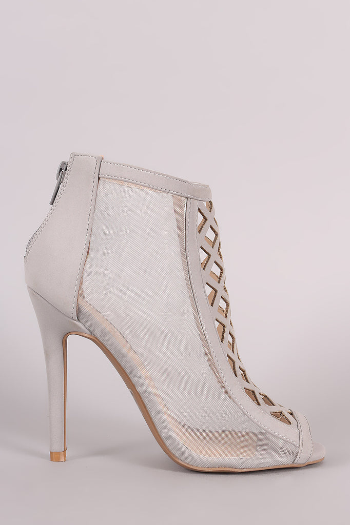 Qupid Geo Cutout Mesh Peep Toe Ankle Boots