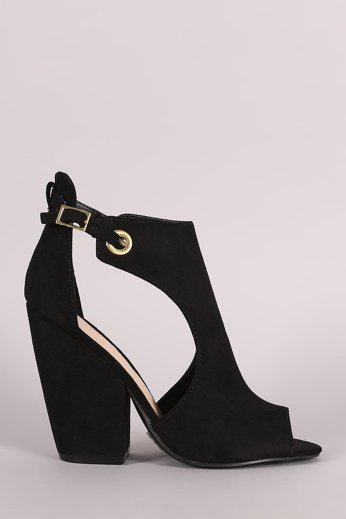 Bamboo Suede Peep Toe Grommet Buckle Booties