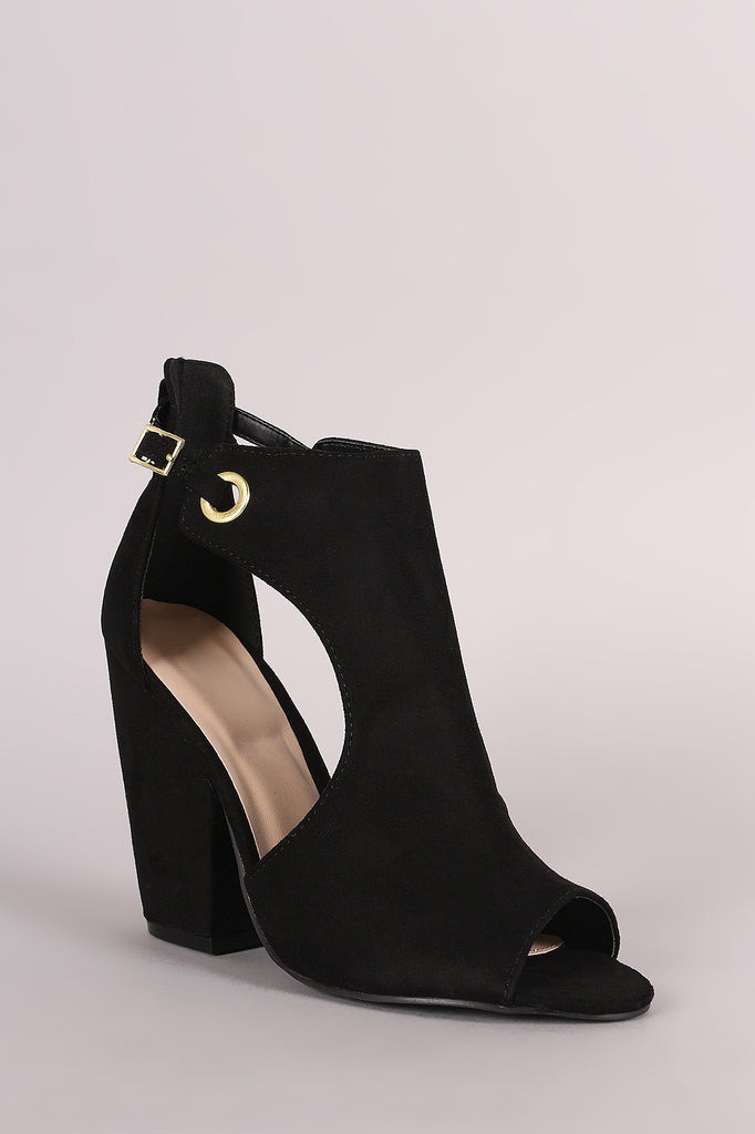 Bamboo Suede Peep Toe Grommet Buckle Booties