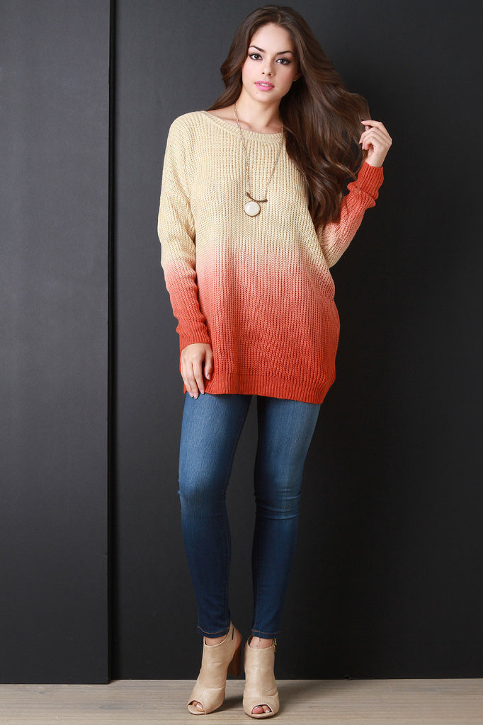 Ombre V-Back Knitted Sweater