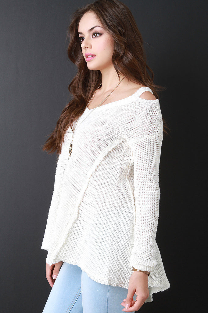 Cold Shoulder Slit High Low Sweater Top