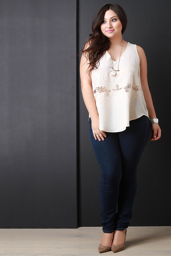 Embroidery Cut Out V Neck Tank Top