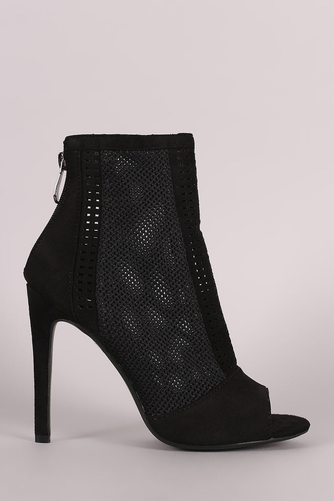 Laser-Cut Mesh Net Stiletto Booties