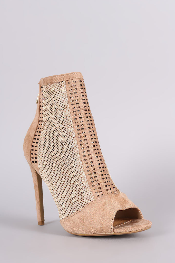 Laser-Cut Mesh Net Stiletto Booties