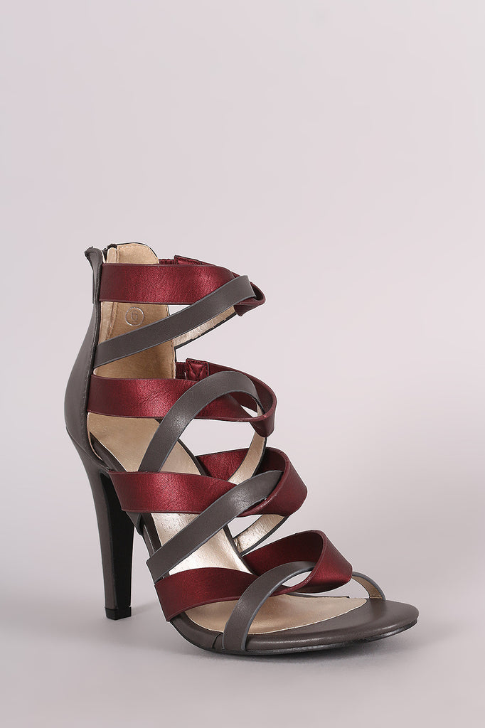 Two Tone Twisted Straps Open Toe Heel