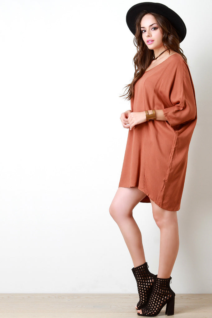 Casual Bat Wing Sleeve Boat Neck Midi Dress