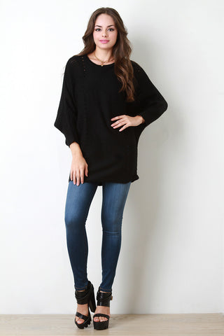 Contrast Knit Baggy Bat Wing Sweater