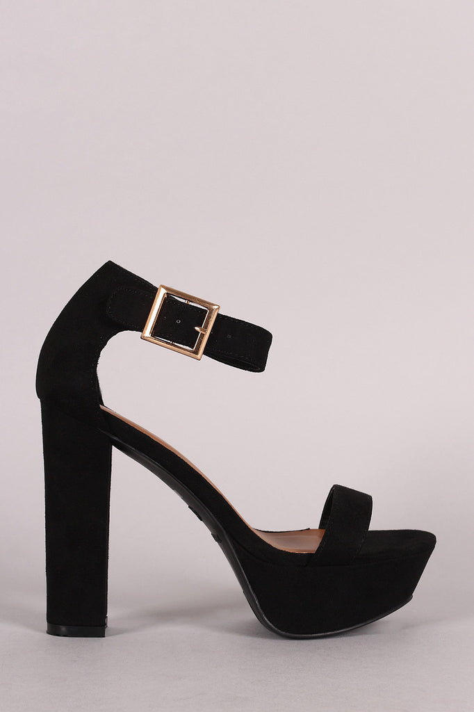 Bamboo Suede Buckle Chunky Platform Heel