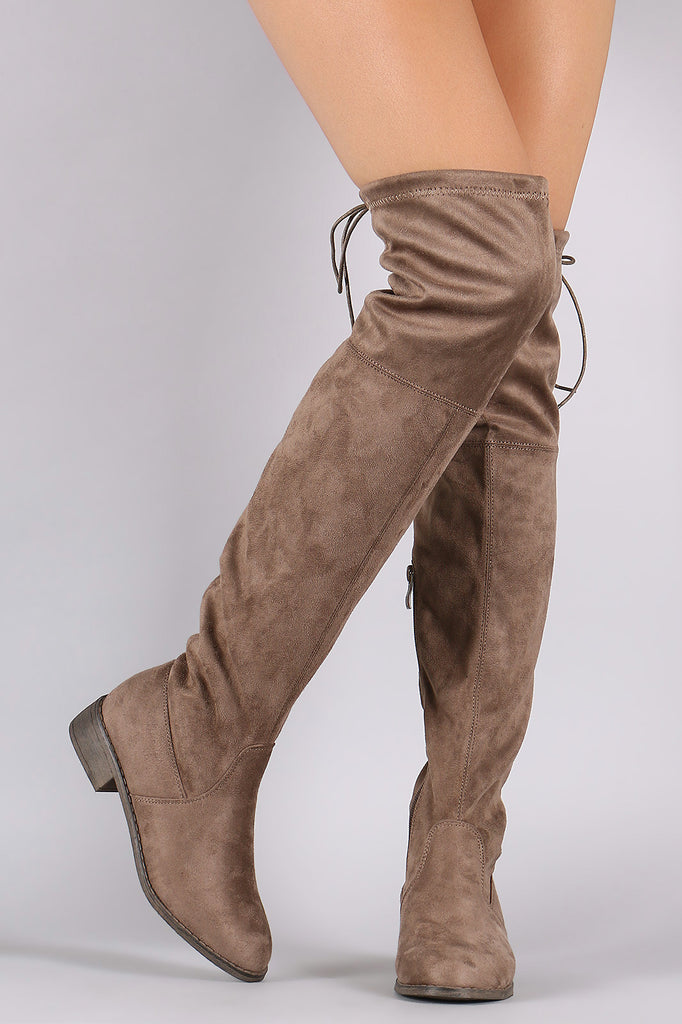 Round Toe Drawstring Tie Riding Suede Over-The-Knee Boots