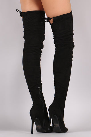 Pointy Toe Drawstring Tie Stiletto Suede Over-The-Knee Boots