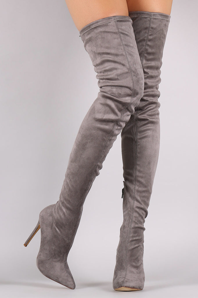 Pointy Toe Drawstring Tie Stiletto Suede Over-The-Knee Boots