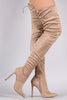 Pointy Toe Drawstring Tie Stiletto Suede Over-The-Knee Boots