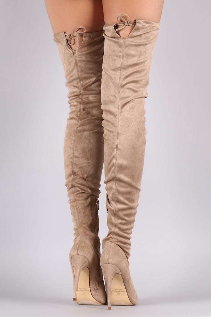 Pointy Toe Drawstring Tie Stiletto Suede Over-The-Knee Boots