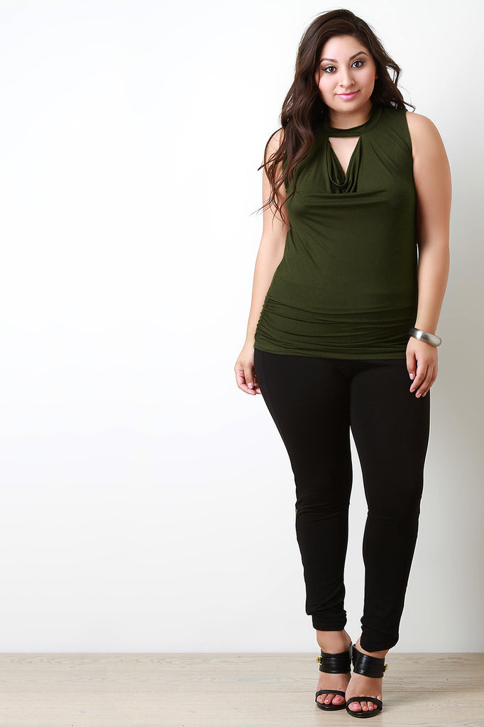 Draped Keyhole Sleeveless Top