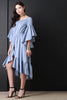 Chambray Boat Neck Ruffle Bell Sleeves Dress