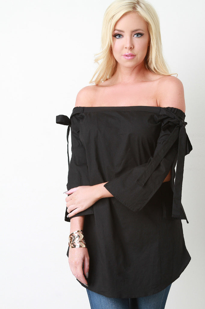 Bardot Self-Tie Bow Slit Sleeve Top