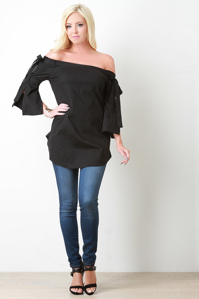 Bardot Self-Tie Bow Slit Sleeve Top