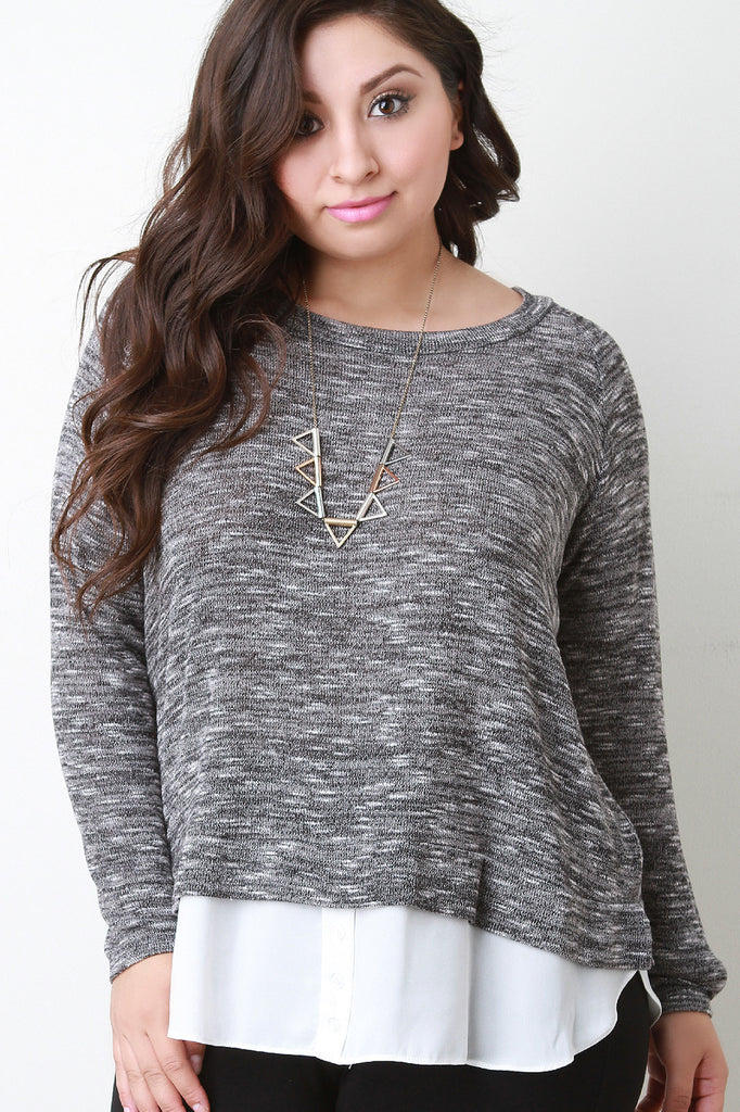 Marled Knit Contrast Hem Sweater