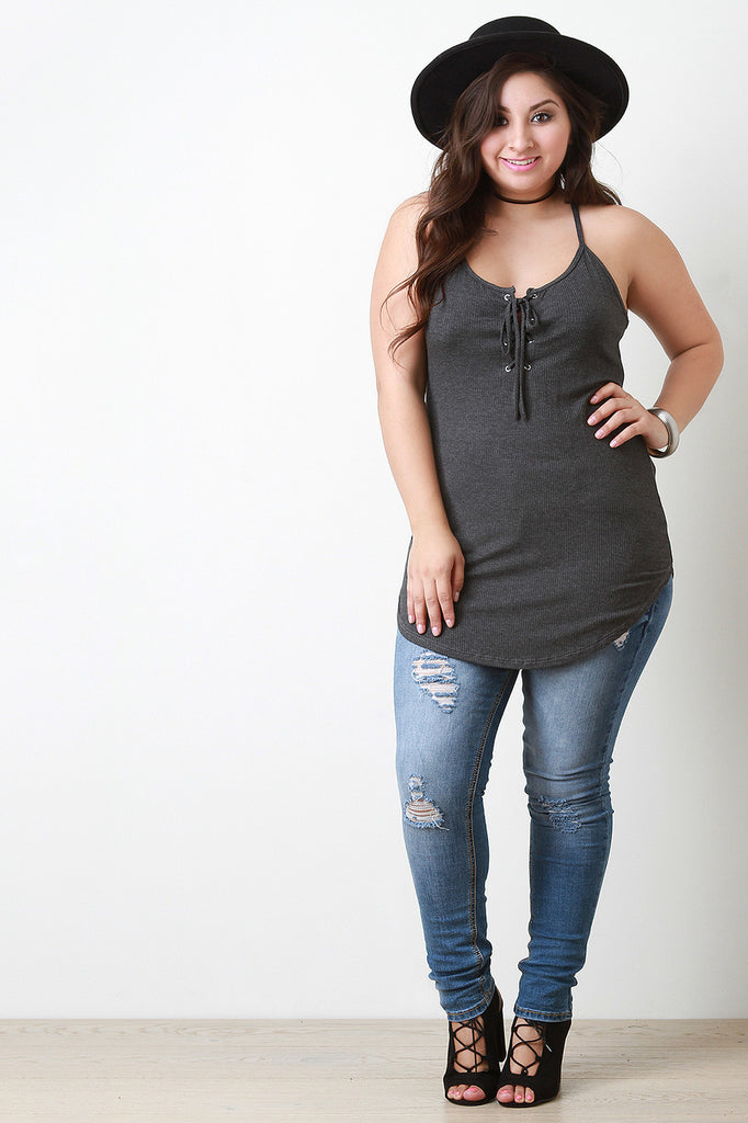 Lace Up Ribbed Racerback Tank