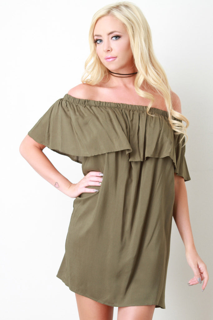 Off The Shoulder Ruffle Shift Dress