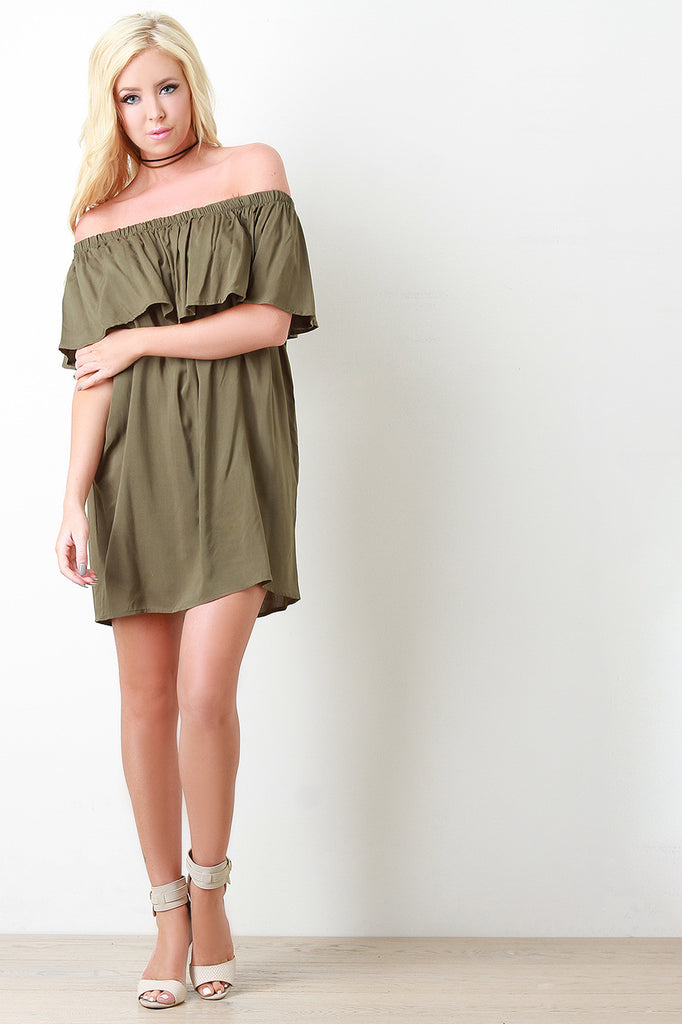 Off The Shoulder Ruffle Shift Dress