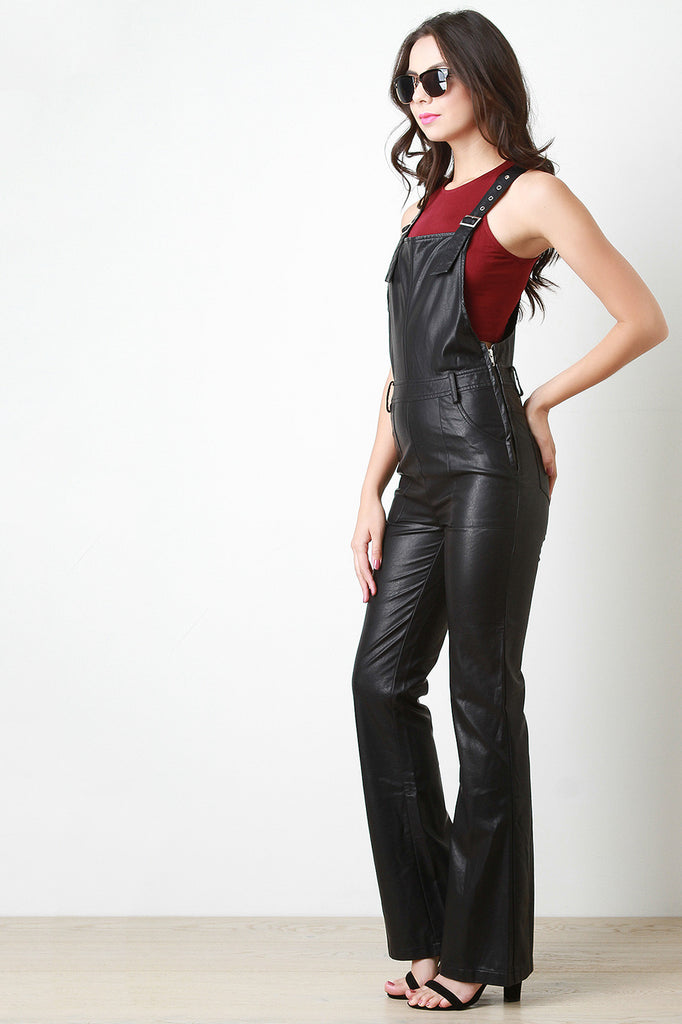 Vegan Leather Grommet Strap Overalls