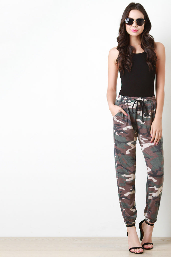 Elastic Waist Camo Print Jogger Pants