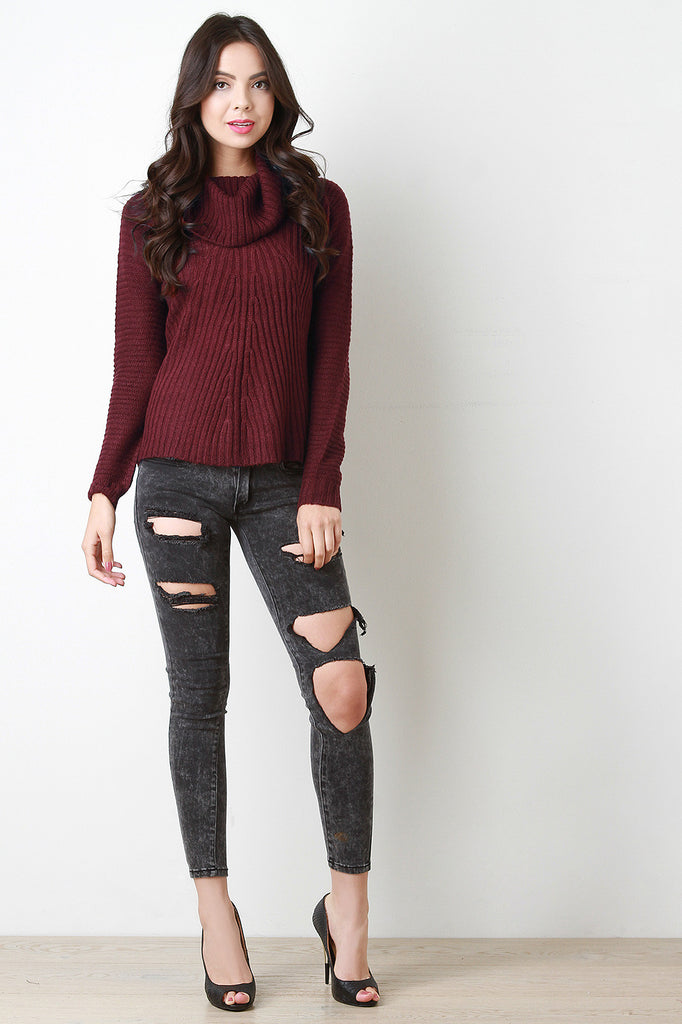 Cowl Neck Back Vent Knitted Sweater