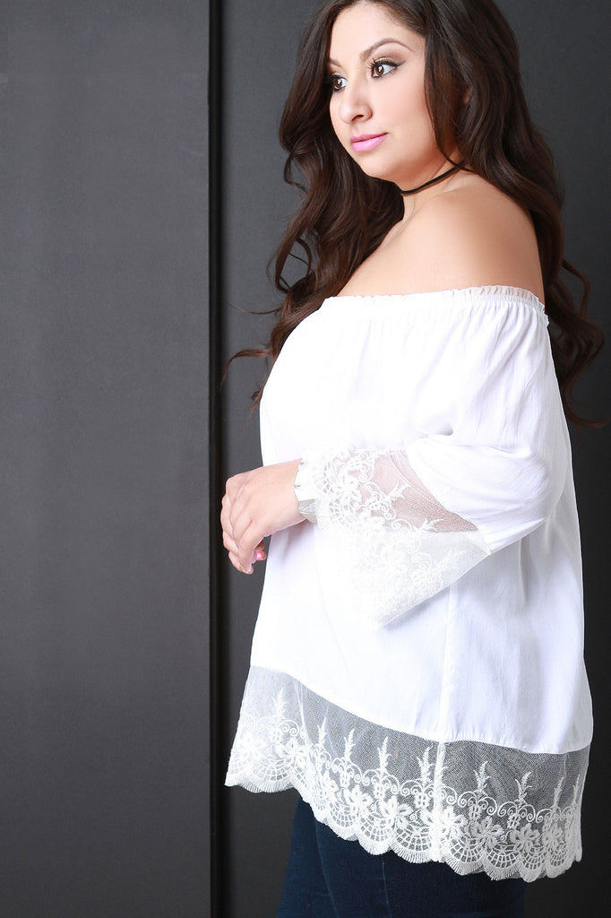 Off-The-Shoulder Scalloped Lace Hem Blouse Top