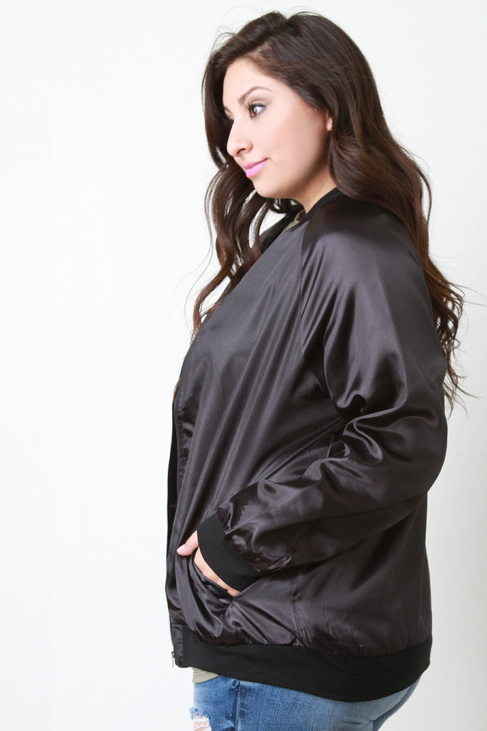 High Shine Satin Bomber Jacket