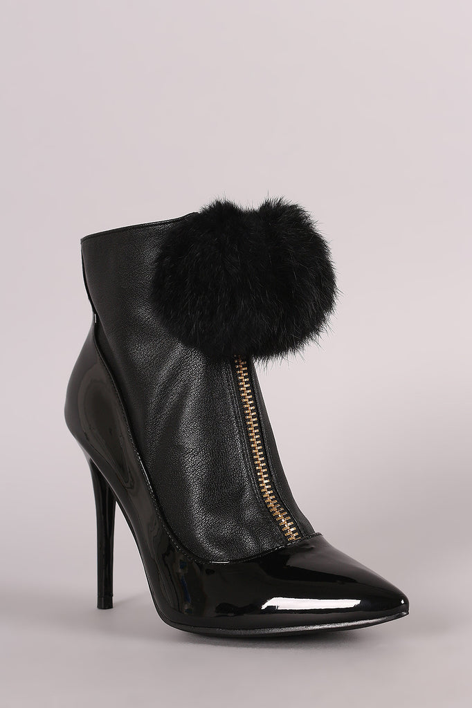 Privileged Pom Pom Zip Up Front Stiletto Heeled Booties