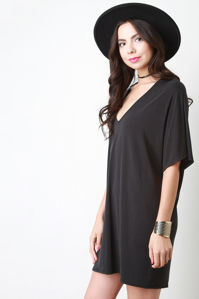 Relaxed Fit Dolman Sleeves Deep V Dress