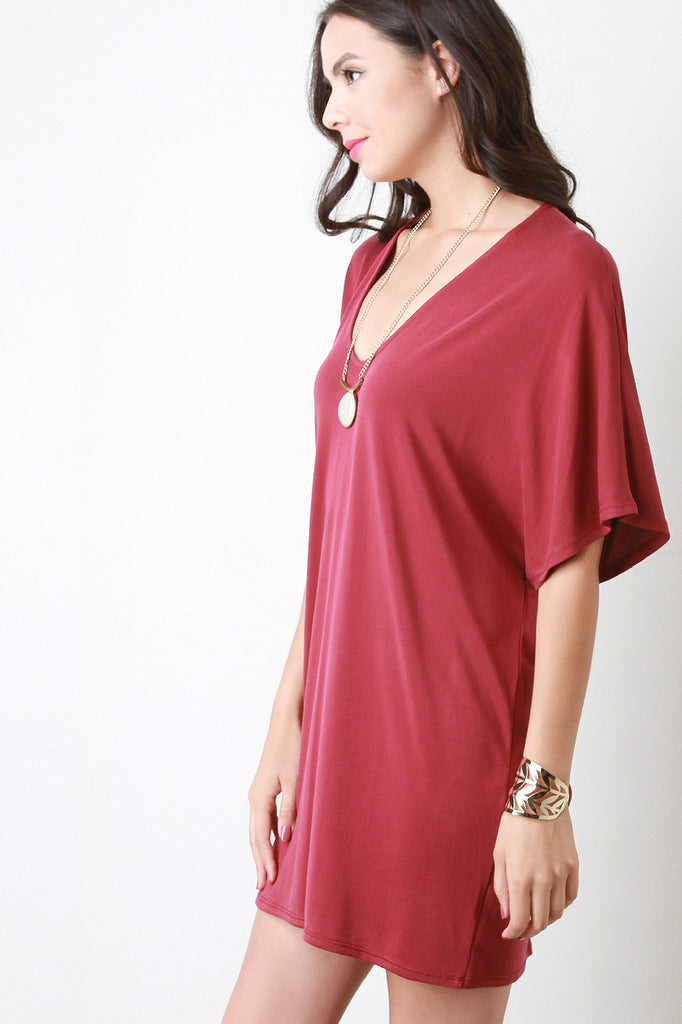 Relaxed Fit Dolman Sleeves Deep V Dress