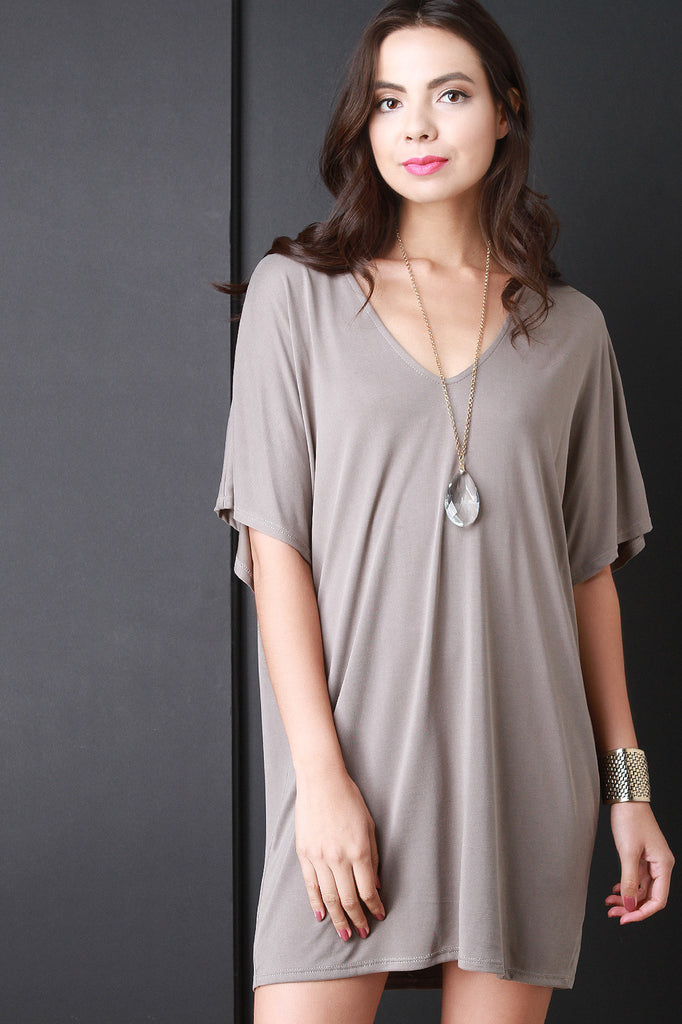 Relaxed Fit Dolman Sleeves Deep V Dress