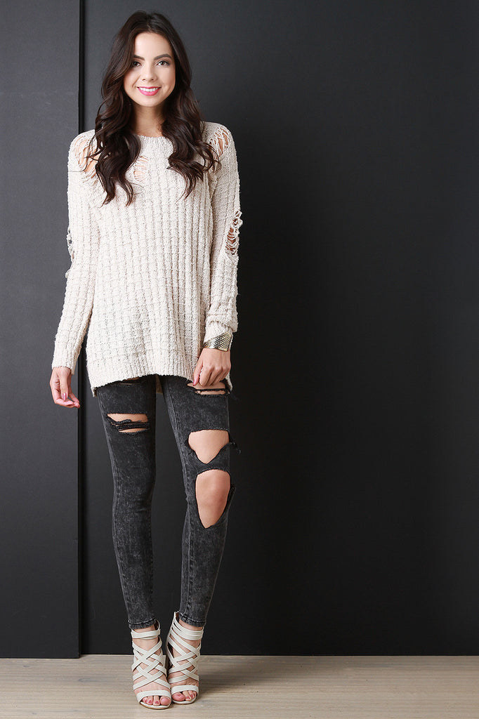 Cozy Pullover Distressed Knit Sweater