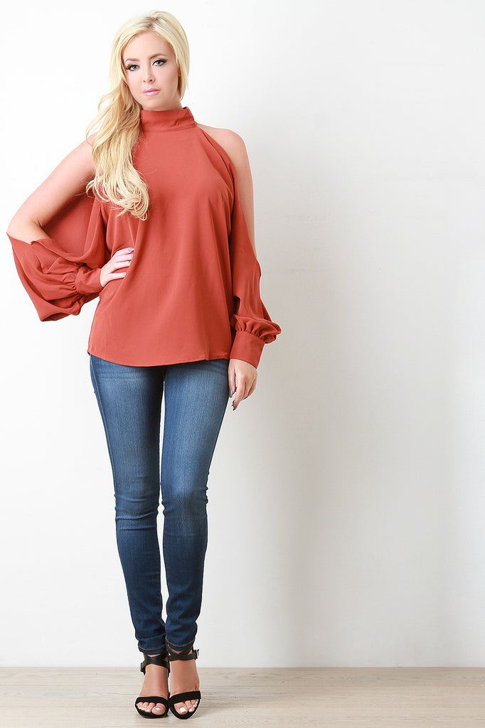 Mock Neck Open Sleeve Top