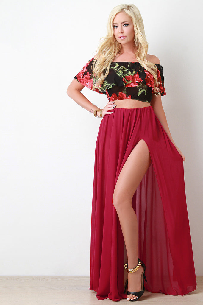 Chiffon Double Slit Maxi Skirt