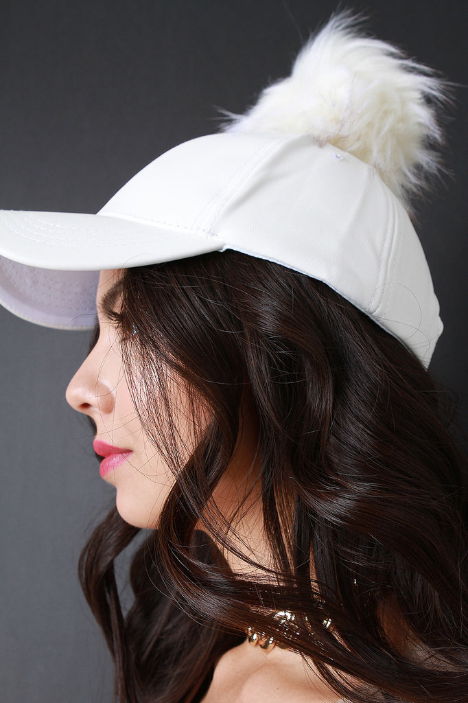 Vegan Leather Pom Pom Baseball Hat