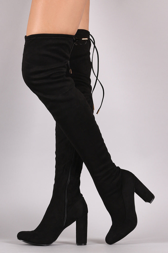 Liliana Suede Drawstring Tie Chunky Heeled Over-The-Knee Boots