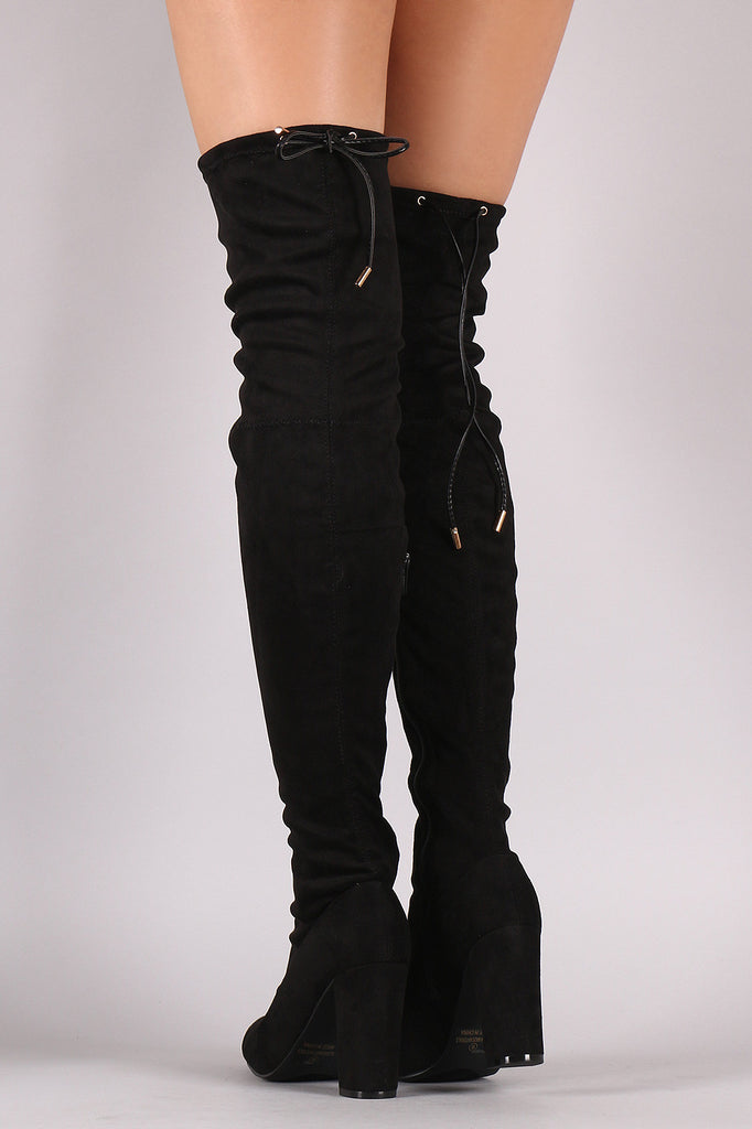 Liliana Suede Drawstring Tie Chunky Heeled Over-The-Knee Boots