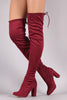 Liliana Suede Drawstring Tie Chunky Heeled Over-The-Knee Boots