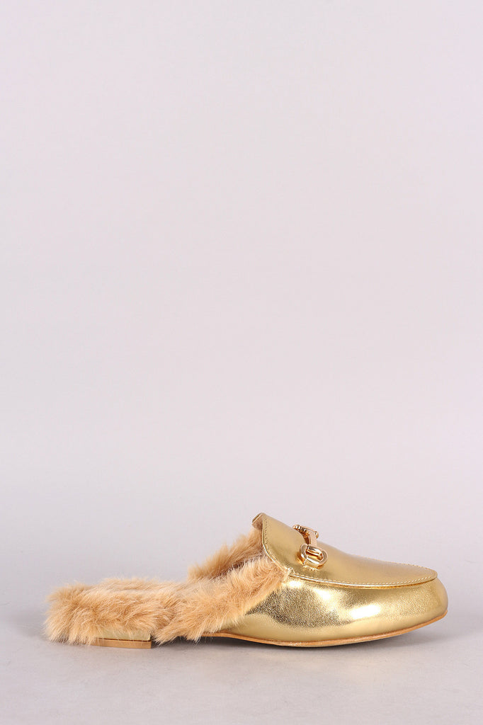 Metallic Patent Leather Fur Lined Slip On Loafer